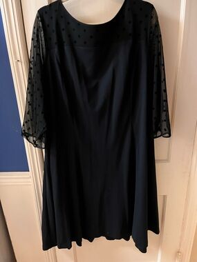 Talbots Black Polka Dot Mesh Sleeve Women’s Dress-Size 22 W